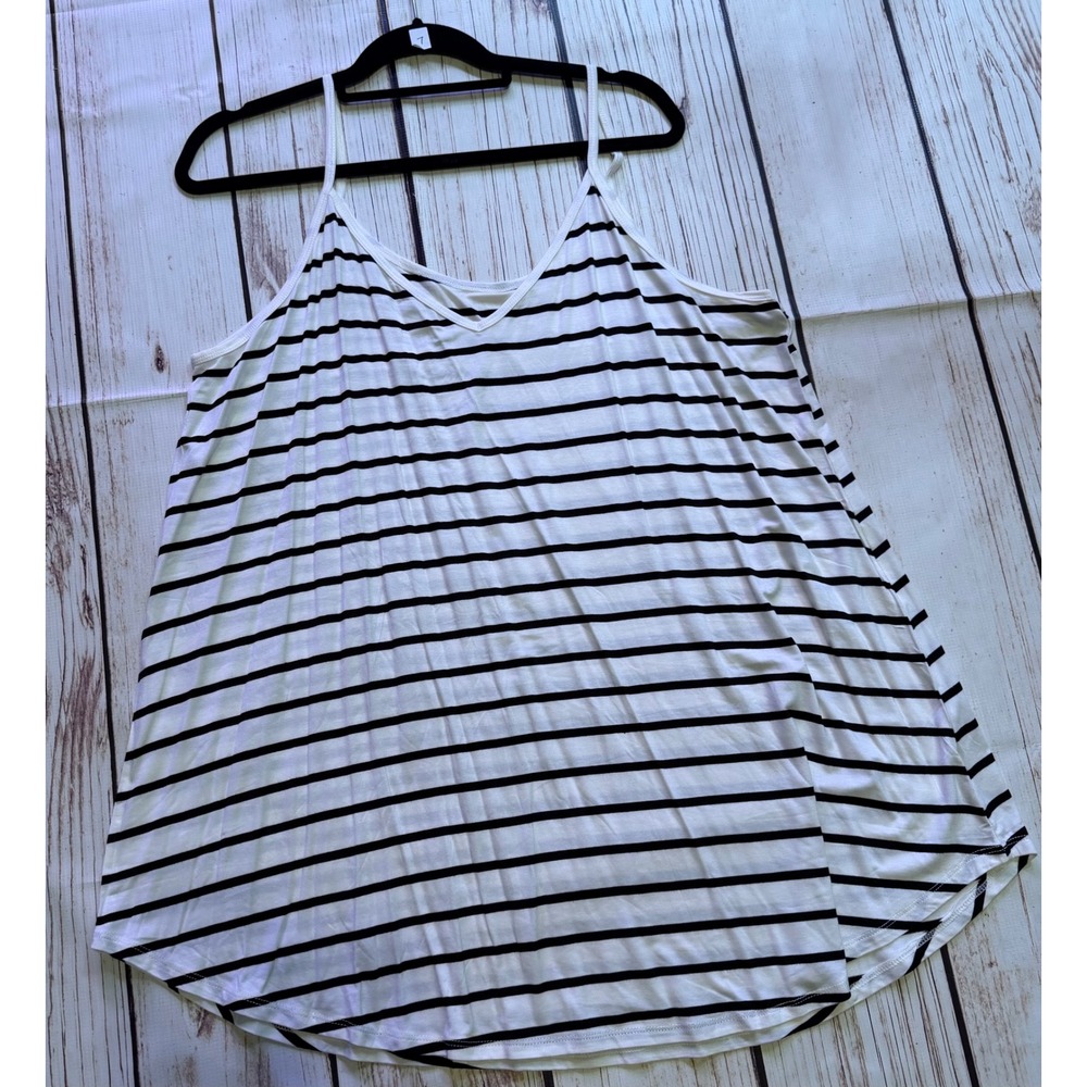 Striped V-Neck Cami Tank Top White Black Rayon Blend RT-3196XBA Womens 3X